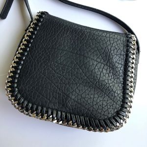 Vegan black crossbody bag with silver chain detail